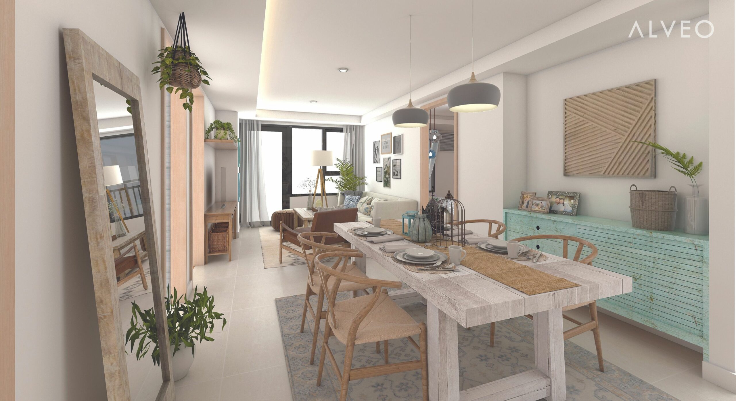 VIENTO AT CERCA - 2BR 單元起居和用餐區(藝術家視角)
